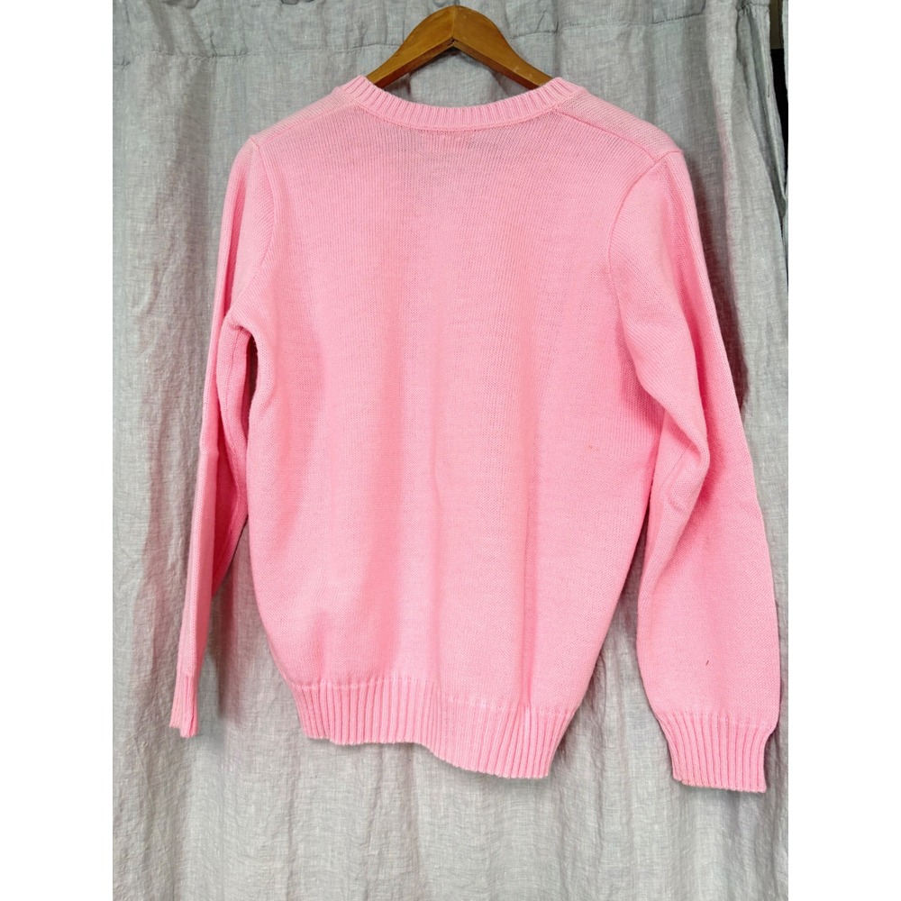 Curry Knits Pink V-Neck Sweater Womens Long Sleeve Ribbed Knit Pullover - Picture 4 of 9
